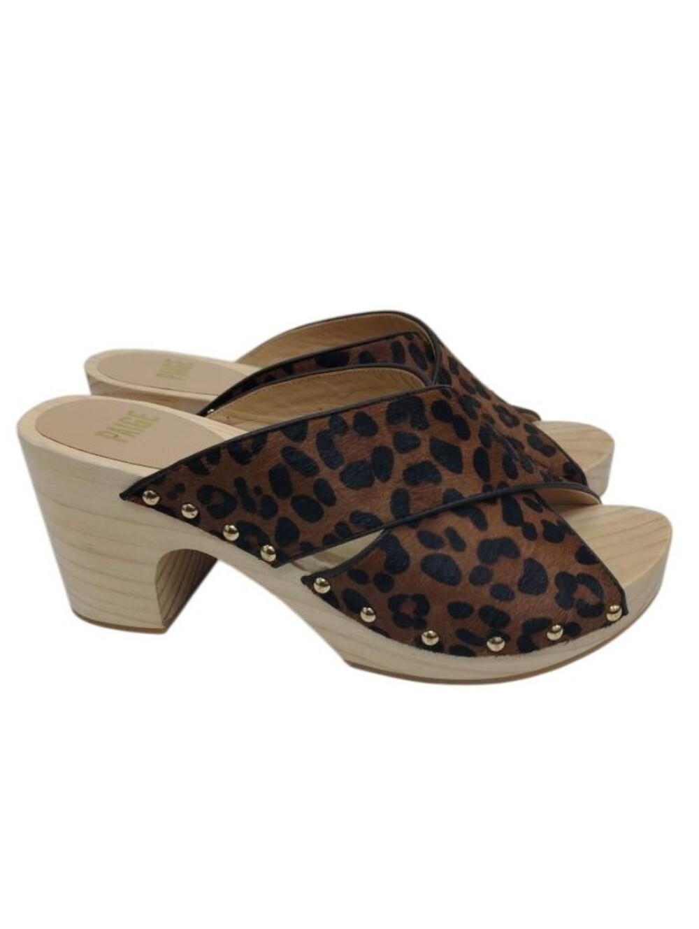 NEW | Paige Jules Black & Brown Calf Hair Mule Clogs with Wood Block Heel Sz 8.5